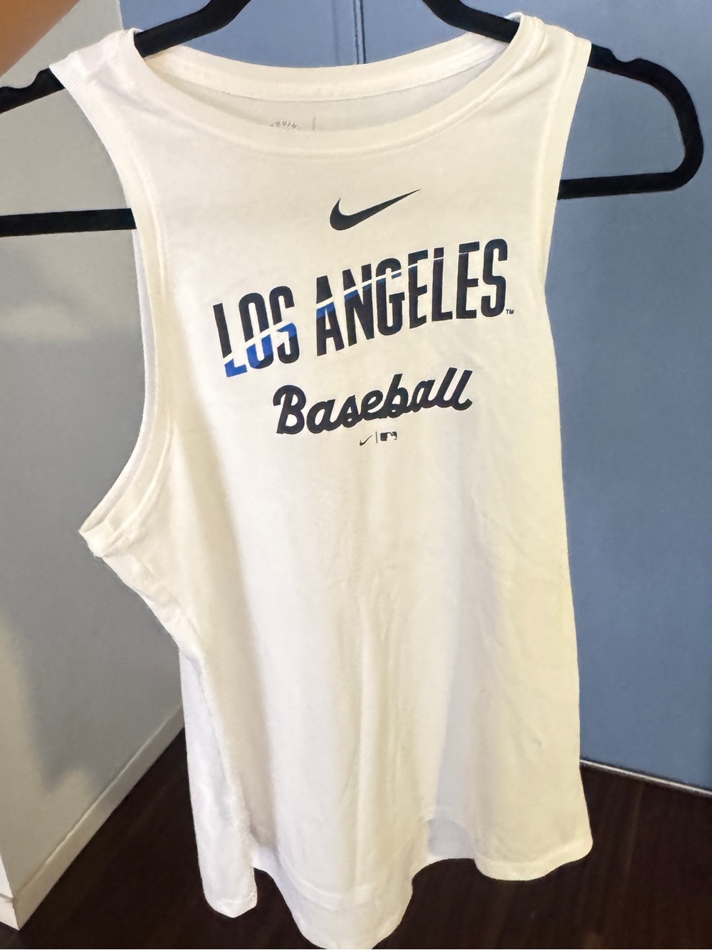Nike White Tank Top with Navy Los Angeles Baseball Graphic
